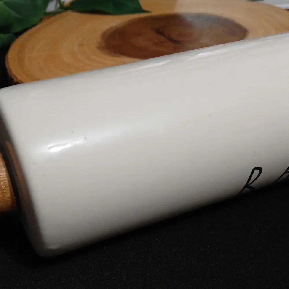 Rae Dunn White Ceramic Rolling Pin with Wooden Handles